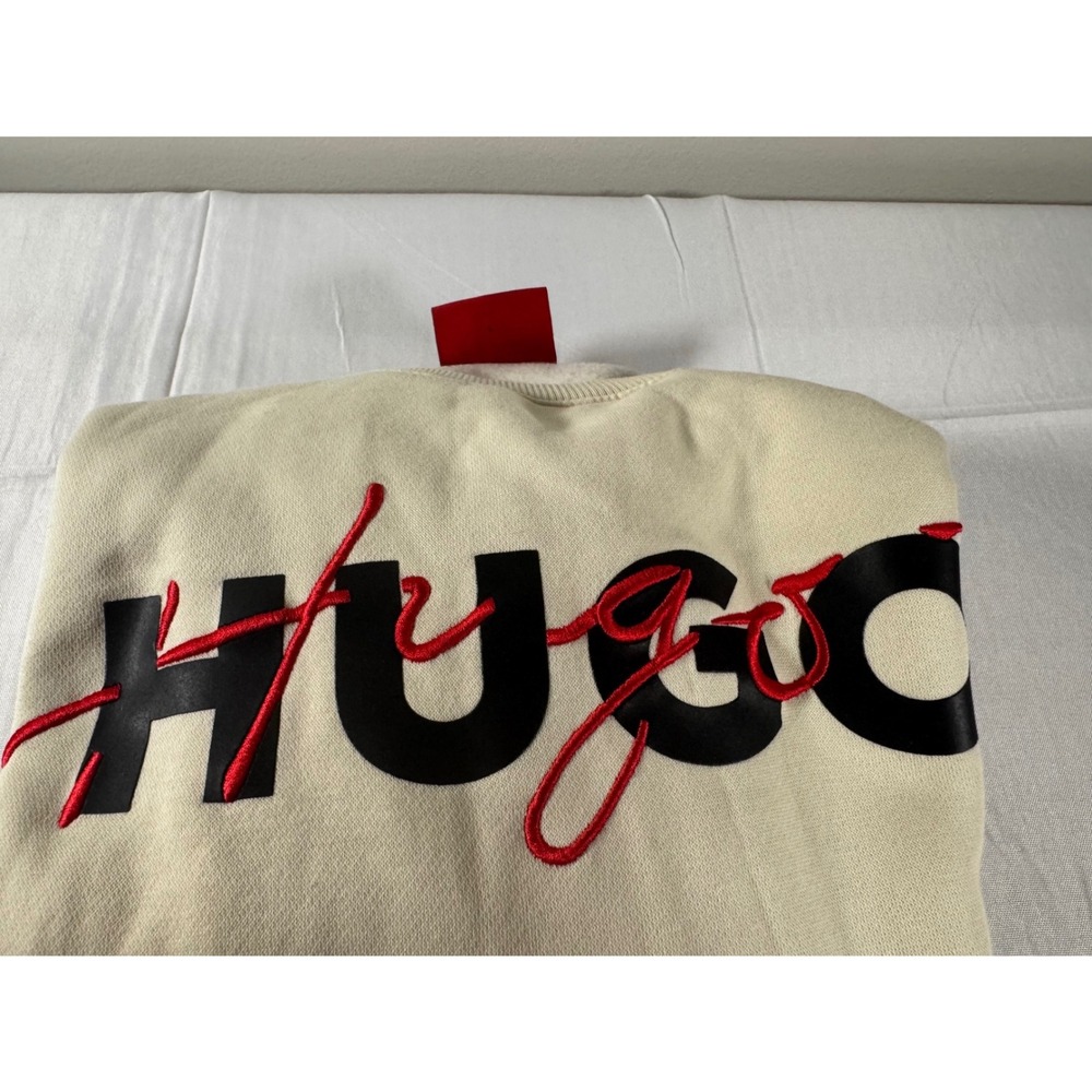 Hugo Boss Sweatshirt Mens Cream Logo Embroidered Crewneck Fleece Pullover